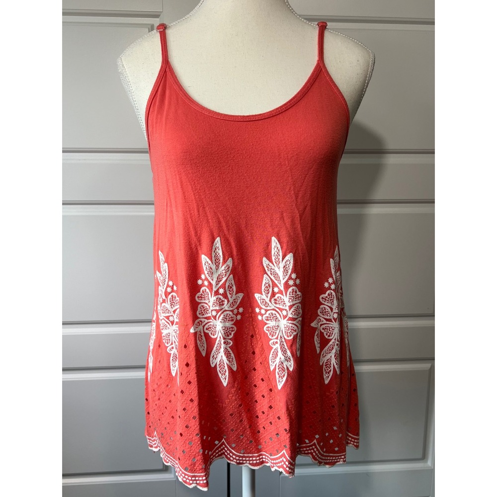 ECLA Coral Tank Top Embroidered Sleeveless‎ Casual Summer Top Size M